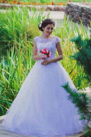 Robe de mariée modeste naturel avec manche courte cordon avec décoration dentelle - Photo 1