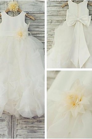 Abito da Cerimonia Bambini A Terra con Fiore Ball Gown Senza Maniche in Organza - Foto 1