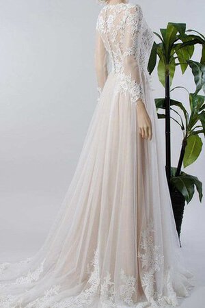 Plissiertes Tüll V-Ausschnitt extravagantes Brautkleid mit Bordüre mit Applikation - Bild 5