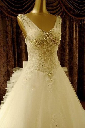 Spitze V-Ausschnitt sexy romantisches Brautkleid mit Applikation mit Plissierungen - Bild 3