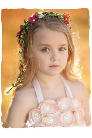 Robe de cortège enfant avec fleurs de lotus avec sans manches en tulle longueur au ras du sol - Photo 2