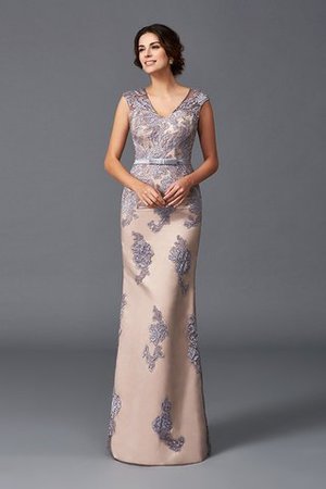 Robe de soirée longue en satin bandouliere spaghetti appliques avec sans manches - Photo 3