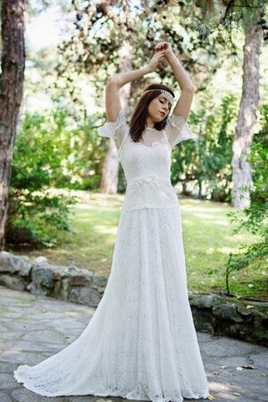 Robe de mariée vintage ceinture en étoffe avec zip de traîne courte a-ligne - Photo 4