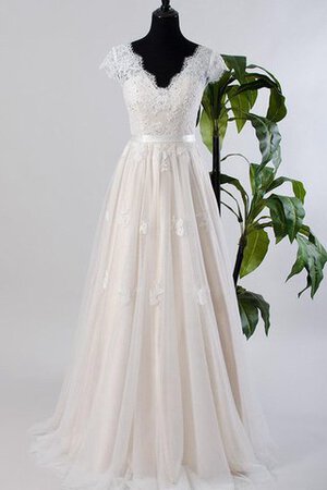 Robe de mariée avec manche courte avec zip en tulle avec manche épeules enveloppants ligne a - Photo 1