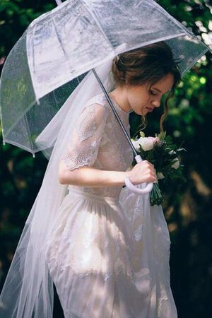 Abito da Sposa con Manica Corte in pizzo Lupetto Barchetta in Chiffon A-Line - Foto 4