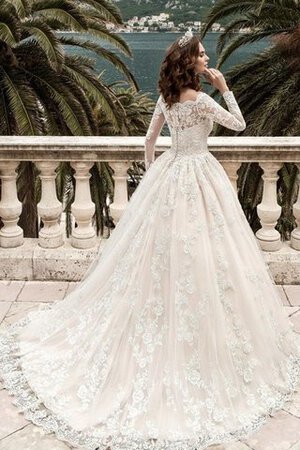 Robe de mariée modeste romantique jusqu'au sol avec fleurs avec perle - Photo 4