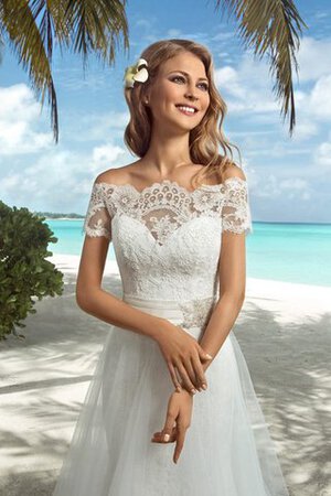 Robe de mariée long avec manche courte de traîne courte ceinture avec ruban - Photo 4