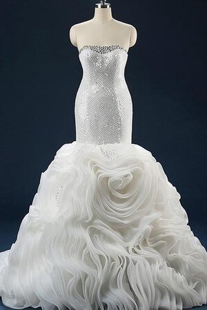 Abito da Sposa Senza Maniche Sirena in Paillette in Organza con paillette Naturale - Foto 1