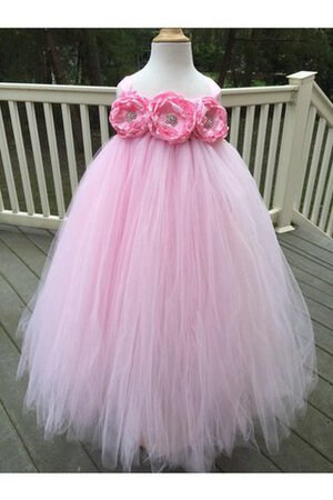 Abito da Cerimonia Bambini in Tulle con Fiore A-Line alta vita A Terra con Increspature - Foto 4