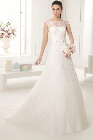 Robe de mariée distinguée romantique avec manche courte avec nœud à boucles avec gaze - Photo 1