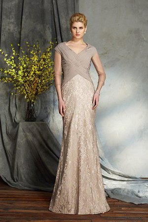 Robe mère de mariée naturel longue de col en v jusqu'au sol avec chiffon - Photo 4