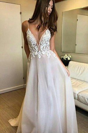 Robe de mariée avec sans manches longueur au ras du sol a-ligne gracieux naturel - Photo 2