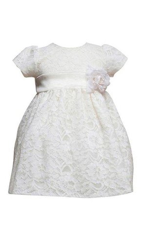 Robe de cortège enfant encolure ronde avec décoration dentelle avec fleurs avec manche courte - Photo 2