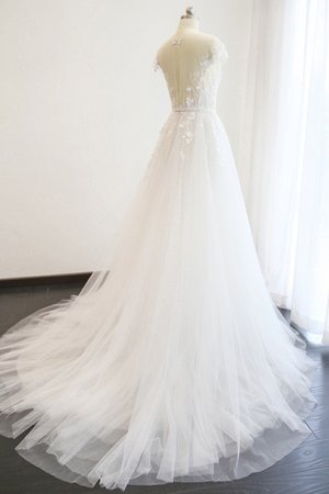 Abito da sposa in tulle semplice brillante v-scollo a-line a terra - Foto 2