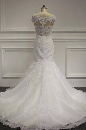 Robe de mariée naturel en dentelle de sirène avec manche courte v encolure - Photo 2