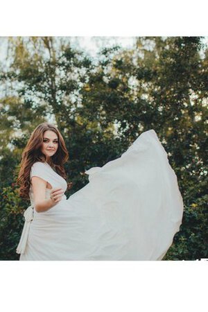 Robe de mariée simple longueru au niveau de sol de traîne courte ruché avec manche courte - Photo 5