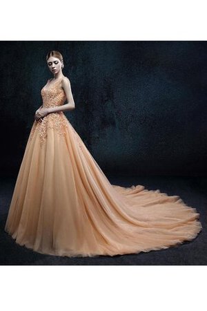 Abito da Ballo Schiena Nuda Senza Maniche con Applique V-Scollo con Perline in Tulle - Foto 5