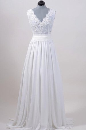 Robe de mariée festonné avec ruban ceinture en étoffe v encolure longueur au ras du sol - Photo 1