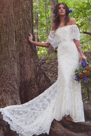 Robe de mariée festonné distinguee longue d'epaule ecrite de traîne moyenne - Photo 1