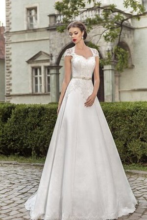 Elegante Vestido de Novia de Corte-A de Apliques de Manga corta de Cola Barriba - Foto 1