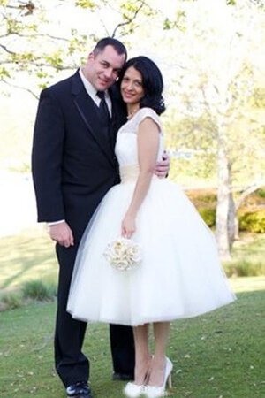 Romántico Vestido de Novia en Tul de Manga corta de Cremallera de Escote en V - Foto 3