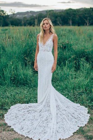 Elegante Vestido de Novia de Corte Sirena en Encaje de Escote en V de Cola Corte - Foto 1