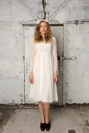 Robe de mariée plissé vintage ligne a en tulle col en bateau - Photo 2