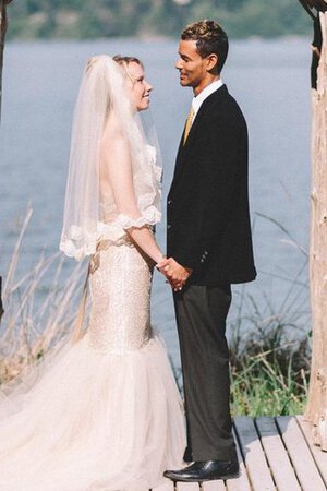 Abito da Sposa Spazzola Treno in Pizzo Sirena Naturale Senza Maniche con Piega - Foto 1