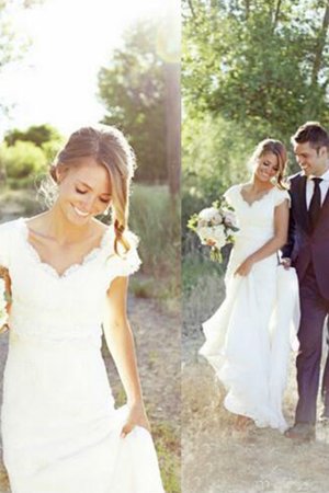 Romántico Vestido de Novia de Plisado de Bonita de Escote en V - Foto 1