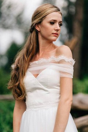 Robe de mariée naturel avec zip avec décoration dentelle manche nulle de traîne courte - Photo 2