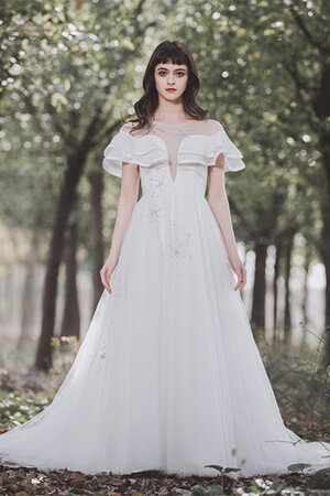 Abito da sposa moda giunonico a-line particolare con manica corte con increspature - Foto 1