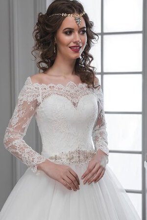 Abito da Sposa Lungo con Maniche Lunghe A Terra in Pizzo in Tulle Naturale - Foto 2