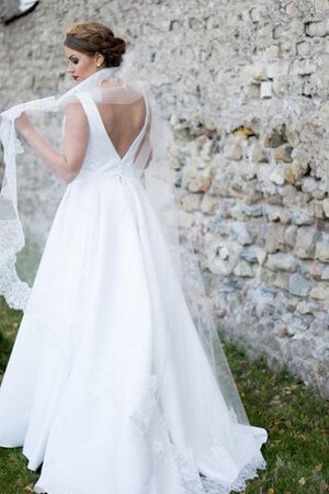 Robe de mariée plissé a-ligne col en bateau longueur au ras du sol en satin - Photo 1