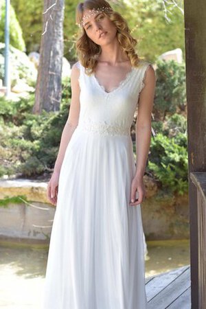 Abito da Sposa in pizzo con Fusciacca Profondo V-scollo in Chiffon A-Line Semplice - Foto 5