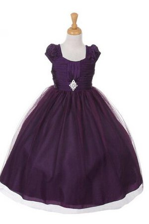 Robe de cortège enfant plissage avec manche courte a-ligne avec perle encolure en carré - Photo 1