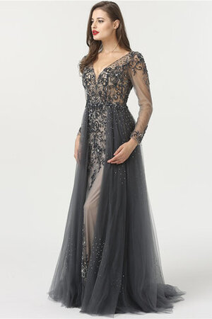 Robe de bal en satin extensible mignonne avec perles officiel longue - Photo 7