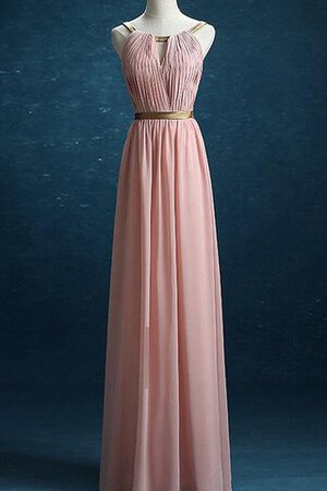 Robe demoiselle d'honneur en chiffon avec sans manches jusqu'au sol trou de serrure a-ligne - Photo 1