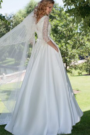 Abito da Sposa Spazzola Treno Elegante con Perline con Mezze Maniche con Applique Allacciato - Foto 2