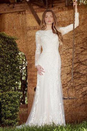 Robe de mariée romantique avec manche longue de col haut de col bateau textile en tulle - Photo 3