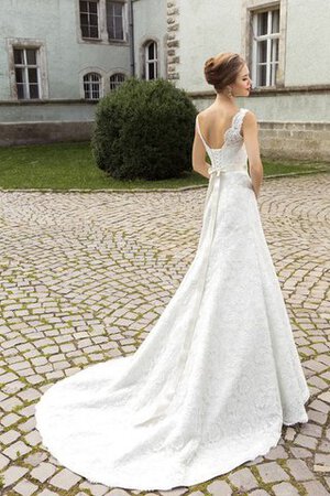 Abito da Sposa Naturale con Applique in Pizzo A-Line A Terra Allacciato - Foto 2