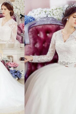 Abito da sposa assorbente v-scollo con piega pomposo in pizzo favola - Foto 2