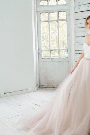 A-Line Herz-Ausschnitt Tüll Ärmellos extravagantes Brautkleid mit Rücken Schnürung - Bild 3