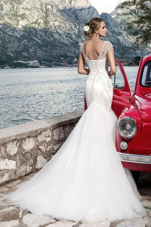 Robe de mariée naturel de traîne moyenne textile en tulle a plage de sirène avec lacets - Photo 4