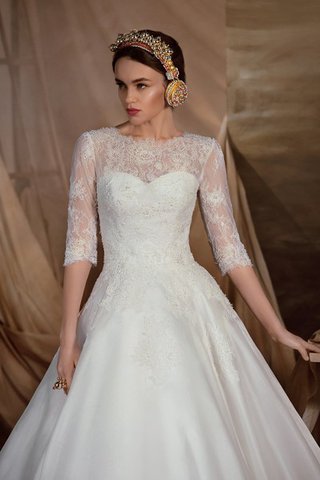 Robe de mariée naturel en organza de traîne mi-longue longueru au niveau de sol en 1/2 manche - Photo 2