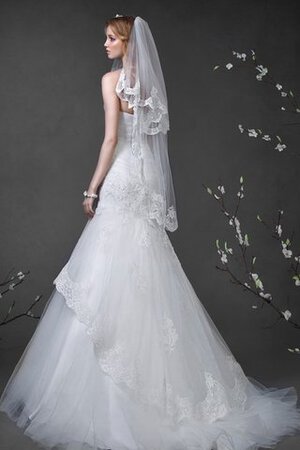 Abito da Sposa senza spalline Coda A Strascico Corto Senza Maniche Sirena in Tulle con Perline - Foto 3