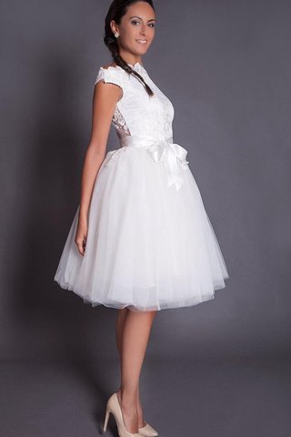 Robe de mariée modeste ligne a en satin de longueur à genou avec ruban - Photo 2