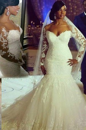 Abito da Sposa con Maniche Lunghe Spazzola Treno con Applique Naturale Elegante - Foto 2