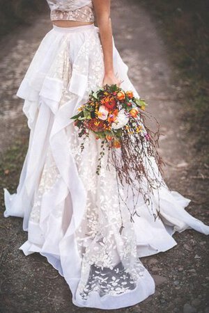 Robe de mariée appliques a-ligne en organza croisade jusqu'au sol - Photo 5