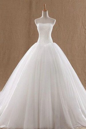 Abito da Sposa Naturale in Organza Ball Gown in Tulle in Pizzo Senza Maniche - Foto 5