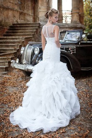 Robe de mariée naturel de traîne moyenne de lotus avec sans manches en organza - Photo 3